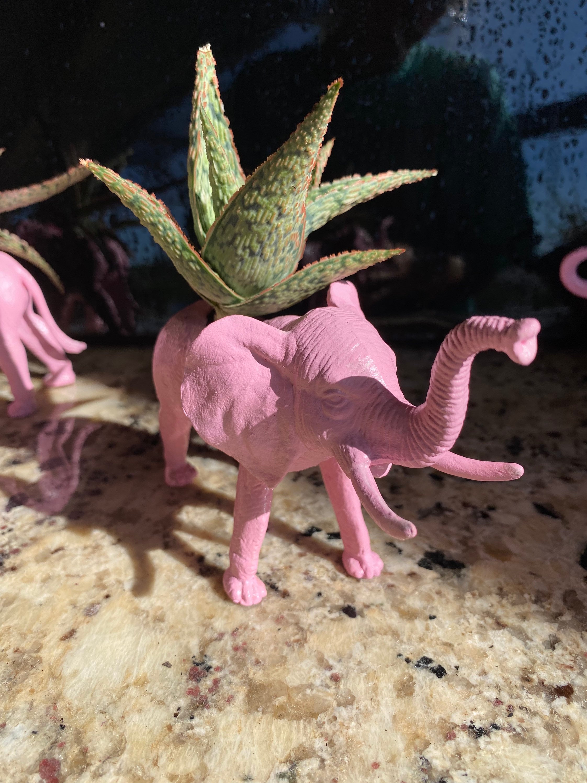 Elephant Planter, Elephant Figurine, Majolica Planter,Bamboo Planter