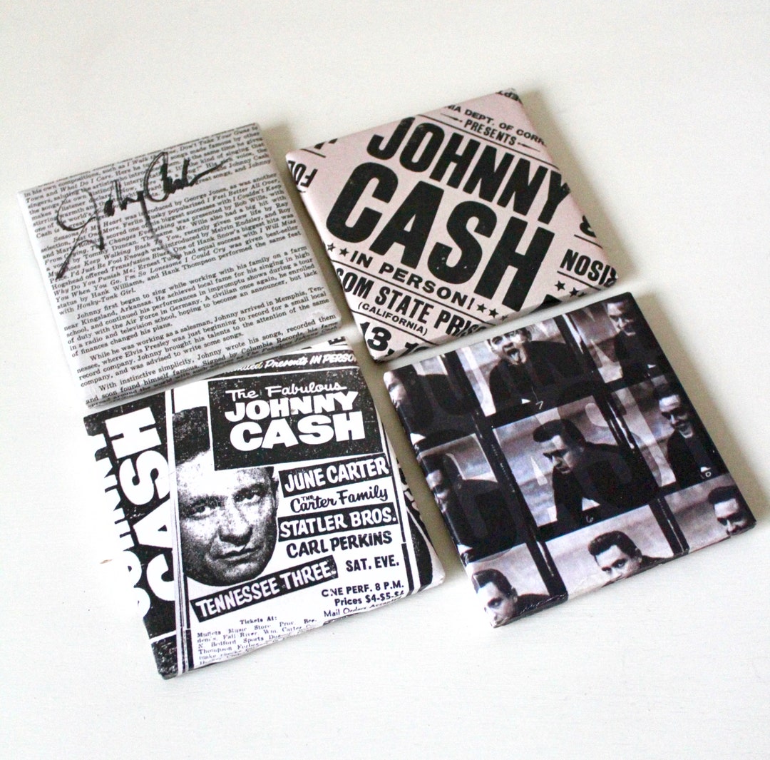 Johnny Cash Coaster Set Country Music Lover Guy Gift Coffee Table Decor