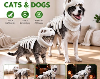 Dinosaur Skeleton Pet Costume, Halloween Outfit for Cats & Dogs, Festive Pet Cosplay Suit, Spooky Party Wear, Fun Halloween Pet Gift