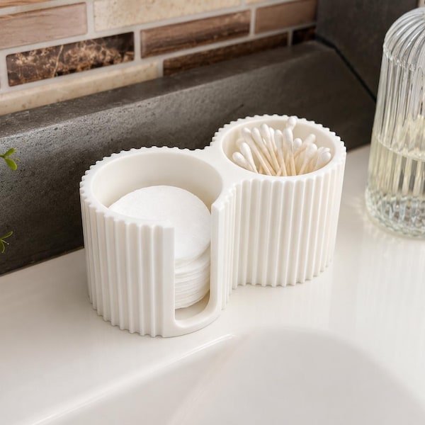 Cotton Pad & Swab Holder, Modern Ribbed Vanity Storage