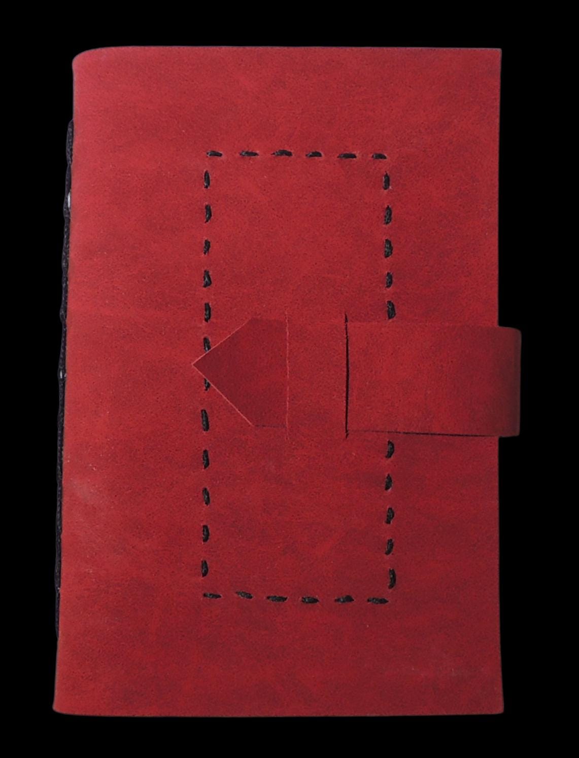 Red Faux Suede Wrapped Handbound Sketchbook, Chainstitch Spine, # Pages, Interior Pockets