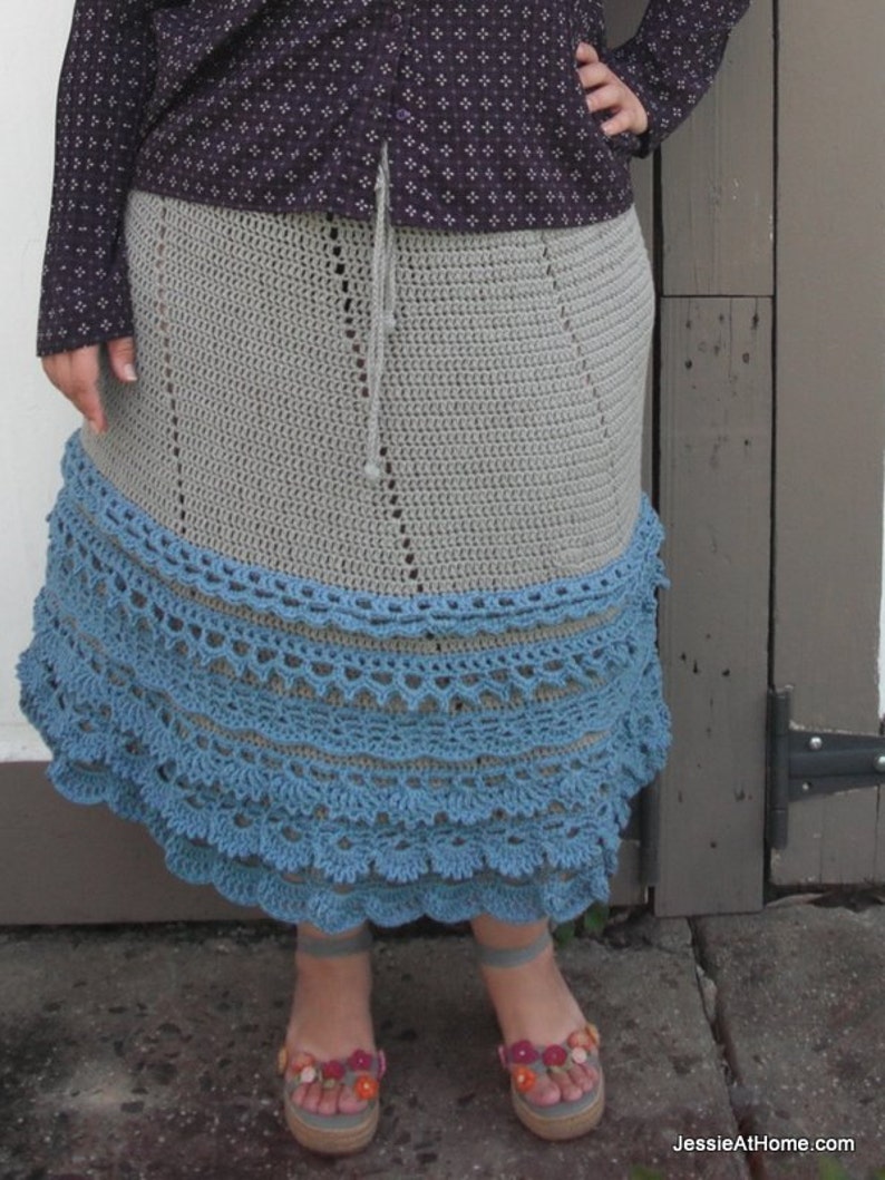 Rachel Crochet Pattern a flared crochet skirt with lace ruffled bottom image 4