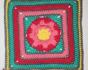 Striped Flower Garden - Crochet PATTERN PDF ONLY ~ 12" afghan square