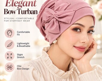 Turbante da donna con fiocco, fascia per capelli pre-annodata, berretto elasticizzato per la copertura dei capelli, ideale per chemioterapia.