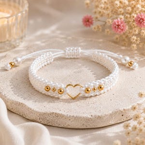 Mönster för elegant hjärtliknande makraméarmband | Handledning för bohemiska smycken med pärlor (digital PDF)