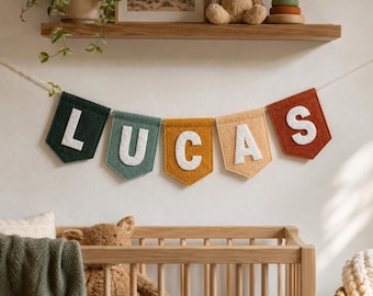 Personalized Felt Pennant Banner, Custom Name Flag, Nursery Wall Decor, Baby Room Decoration, Kids Room Name Banner, Baby Shower Gift