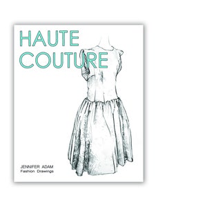 Haute Couture retro fit and flare dress, dropped armhole cap sleeve Fashion Drawing poster