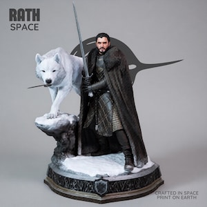 Statua di Jon Snow e del Guerriero Lupo Fantasma in scala 1/10 (file STL, download digitale)