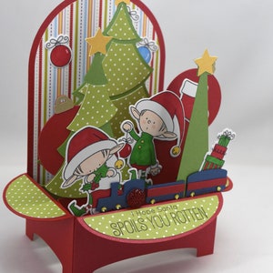 3D Santa&#39;s Elves Christmas Card, Pop Up Box Card