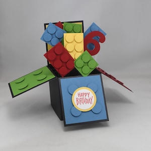 3D Age Birthday Card, Box Card with Building Blocks