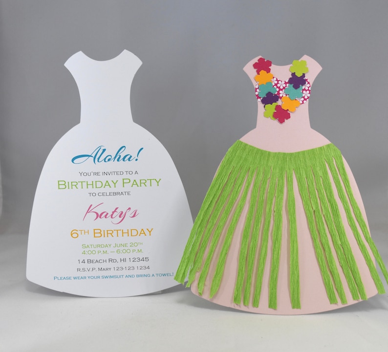 10 Hula Girl Party Invitations with Custom Wording