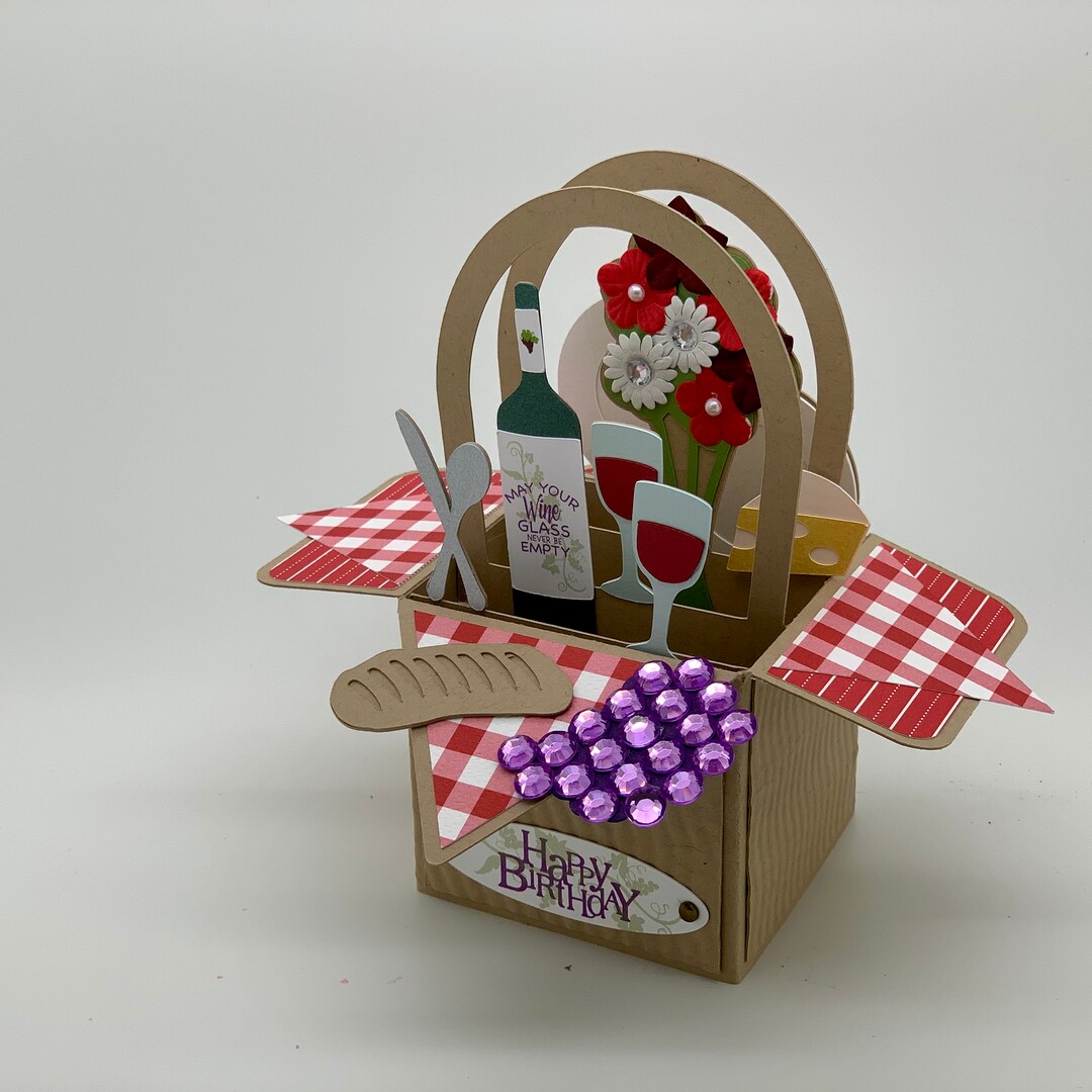 3D Picnic Basket Birthday Card, Box Card Etsy