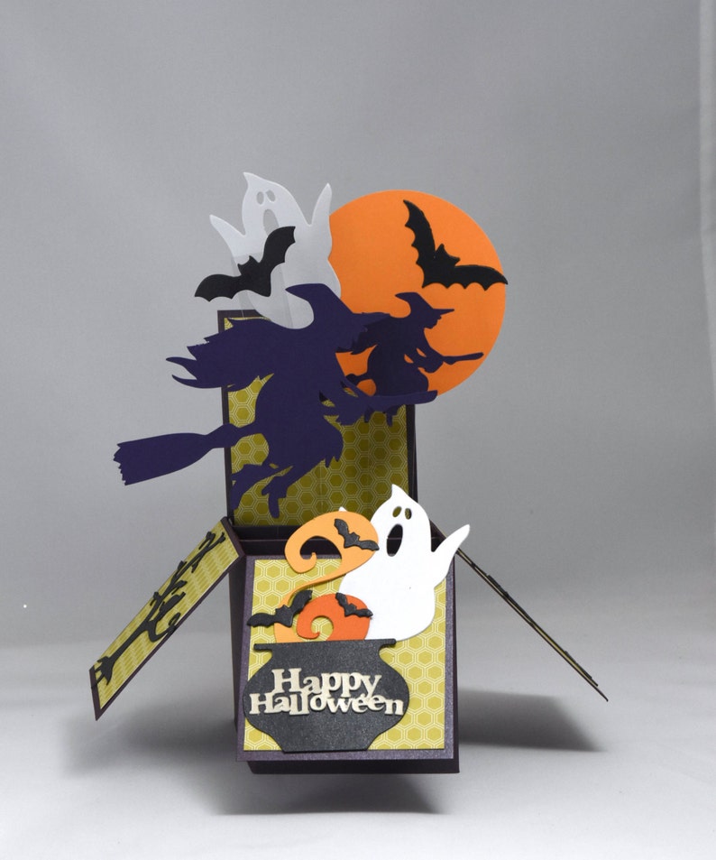 3D Happy Halloween Box Card with Witches, Ghosts and Bats image 5