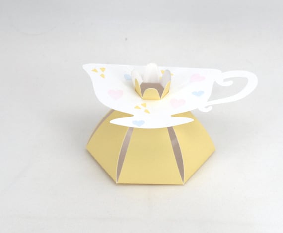 12 Tea Cup Favor Boxes in Yellow and White for Baby Shower or Wedding Shower or Tea Party Il_570xn