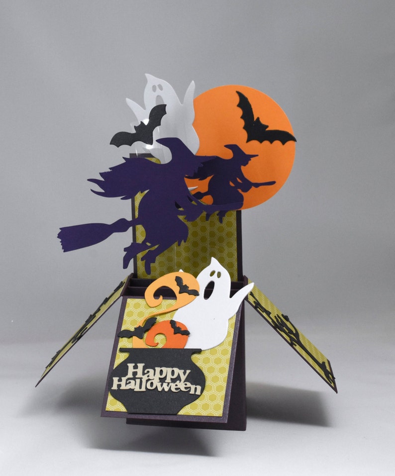 3D Happy Halloween Box Card with Witches, Ghosts and Bats image 2