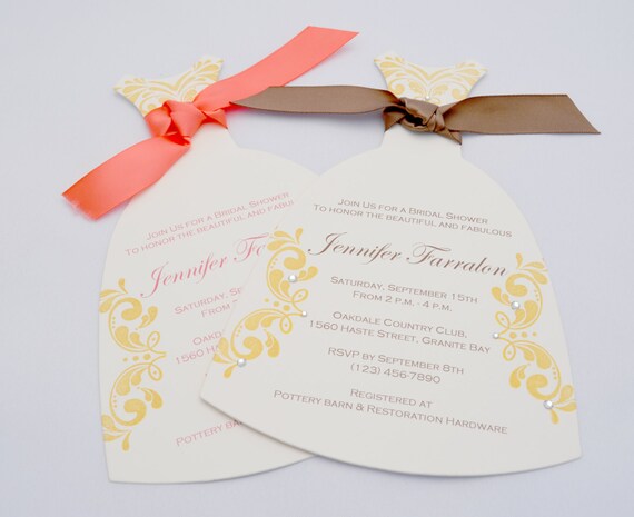 10 Dress Bridal Shower Invitation With Custom Wording in Cream and Gold -  Etsy