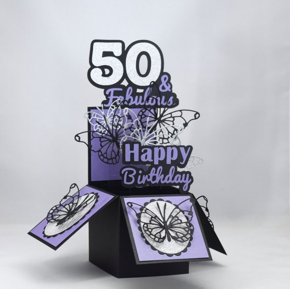 Download 3d 50th Birthday Card Age Card Box Card In Purple Black And Silver Fabulous And 50 By A Paper Paradise Catch My Party