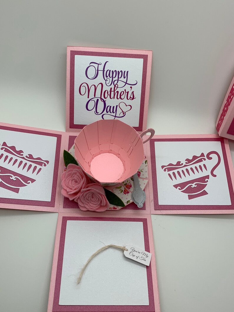 3D Pink and White Mother’s Day Tea Cup Explosion Box Card - Etsy