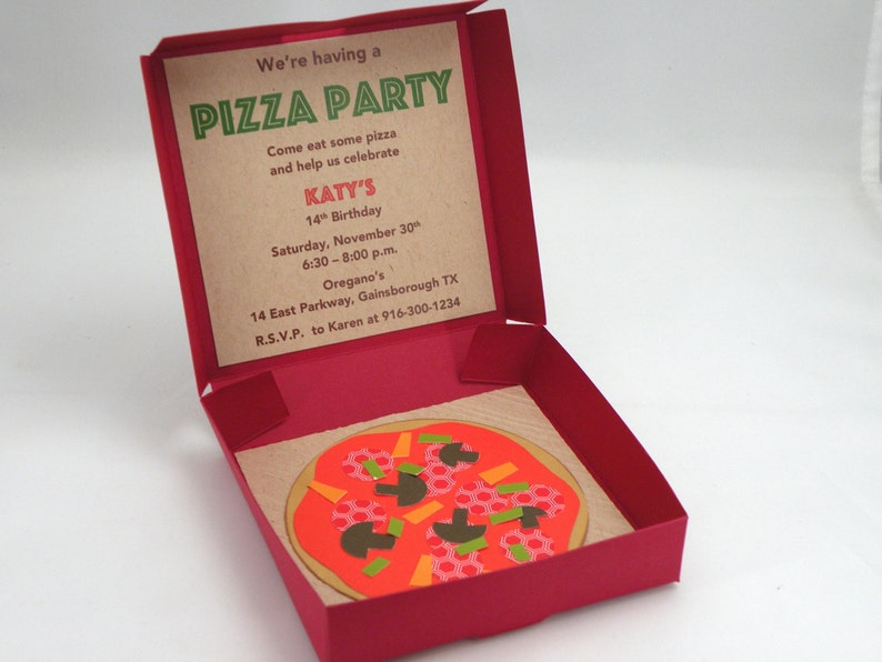 10 3D Pizza Box Pizza Party Invitations with Custom Wording image 1