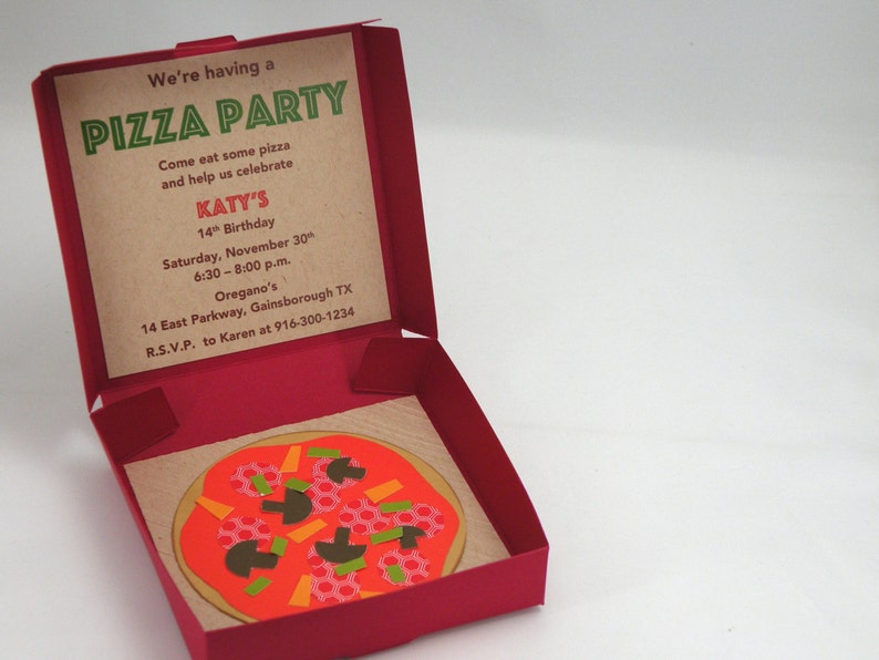 10 3D Pizza Box Pizza Party Invitations with Custom Wording image 5