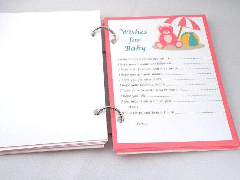Hand Stamped Baby Wish Book for Beach Baby Shower With Pink Etsy