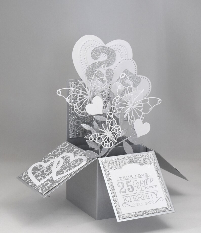 3D Silver Anniversary Card Box Card With Hearts and - Etsy UK