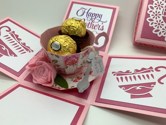 3D Pink and White Mother’s Day Tea Cup Explosion Box Card Il_570xn