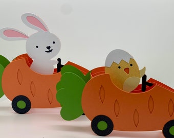 3D Easter Carrot Car Bunny or Chick Card, Pop Up Box Card