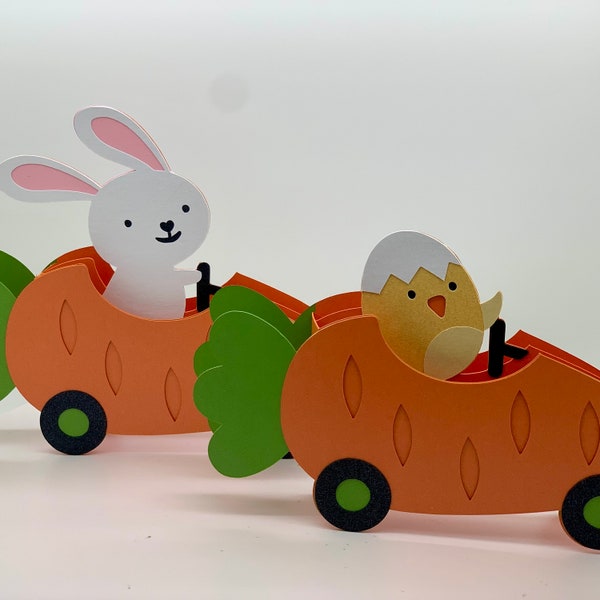 3D Easter Carrot Car Bunny or Chick Card, Pop Up Box Card