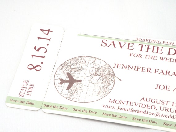 Boarding Pass Save The Date with World Map and Plane Il_570xn