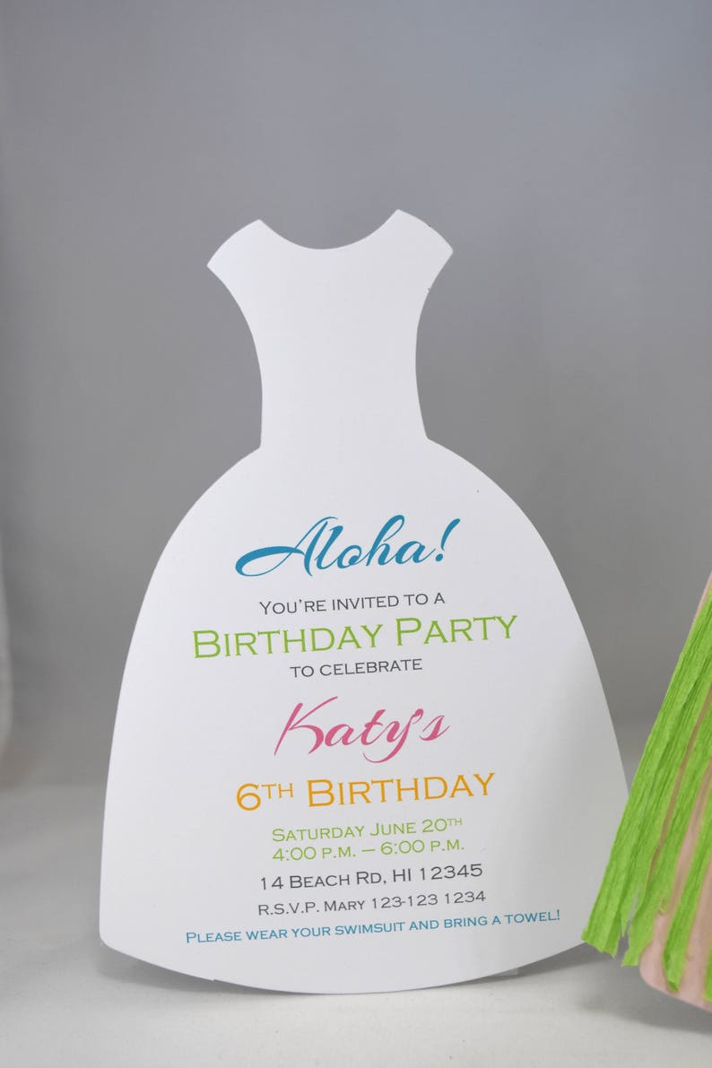 10 Hula Girl Party Invitations with Custom Wording