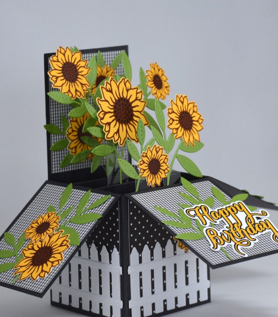 Download 3D Sunflower Birthday Card, Box Card in Black and Yellow ...