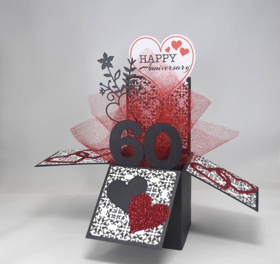 3D Wedding Anniversary Card, Box Card with Hearts Il_570xn