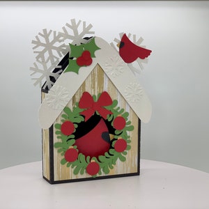3D Cardinal in a Bird House Christmas Card