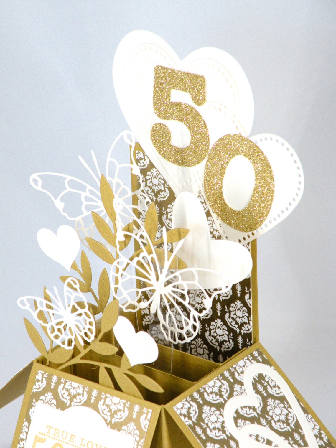 3D Golden Wedding Anniversary Card Box Card with Hearts and Etsy