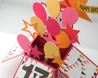3D Birthday Card, Box Card with Balloons
