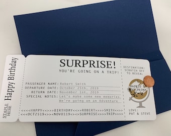 Custom Boarding Pass Card with Scratch Off Destination Reveal