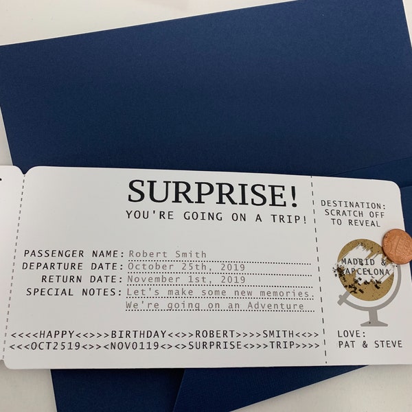 Custom Boarding Pass Card with Scratch Off Destination Reveal