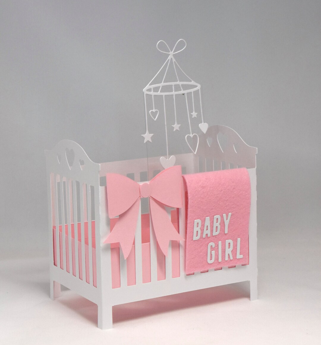 3D New Baby Crib Box Card in Pink or Blue or Purple Etsy