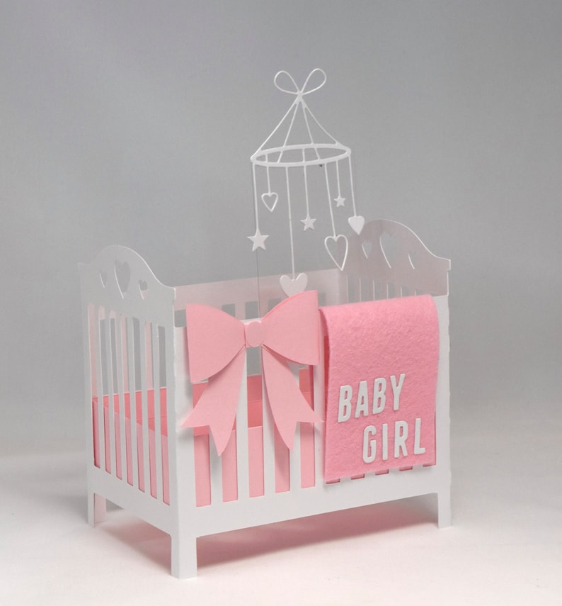 3D New Baby Crib Box Card in Pink or Blue or Purple Etsy