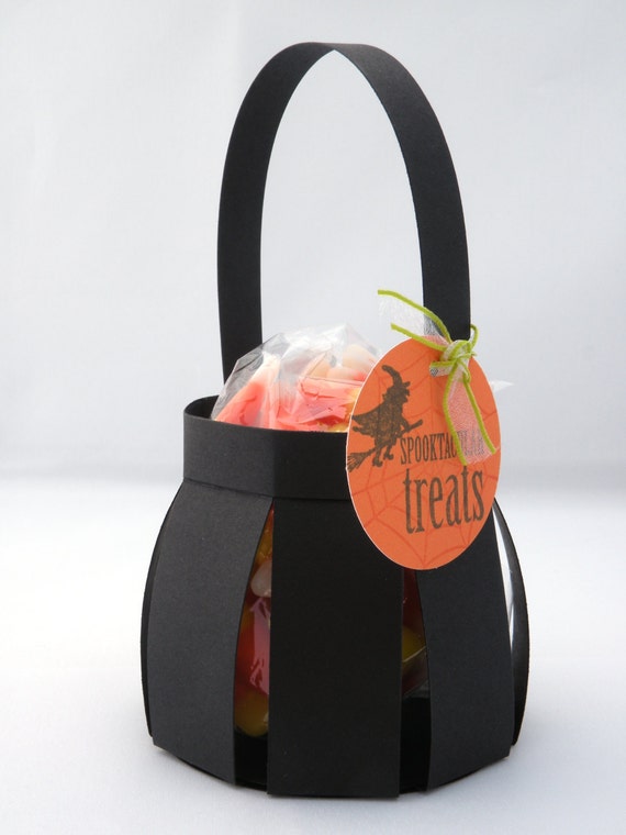 6 Witches Cauldron Treat Holders / Boxes in Black and Orange Il_570xn