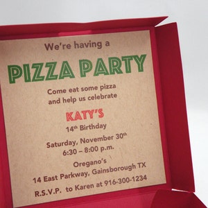 10 3D Pizza Box Pizza Party Invitations with Custom Wording image 3