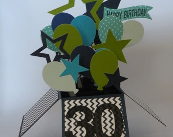 3D Birthday Card, Box Card with Balloons