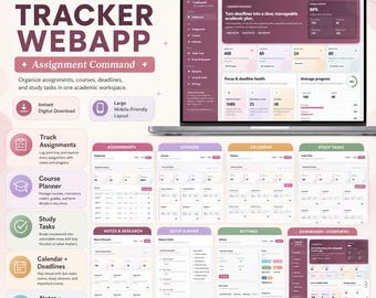Assignment Tracker Web App, Student Planner HTML, Homework & Exam Organizer, Study Task Dashboard, Academic Planner Digital