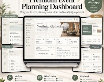 Event Planner Web App | Digital Event Planning Dashboard | Wedding Planner HTML | Guest List, Budget, Vendors & Timeline Organizer