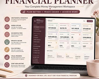 Ultimate Financial Planner Web App, Budget Planner, Expense Tracker, Savings & Debt Tracker, Offline Personal Finance Dashboard