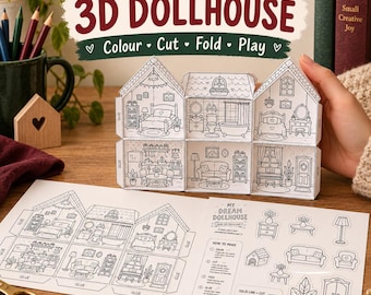 Trending Printable Paper Dollhouse PDF, Viral 3D Paper House Craft, Color Cut Fold Kids Activity, Miniature Furniture, Instant Download