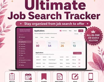 Ultimate Job Search & Application Tracker Web App, Career Planner, Interview Tracker, Saved Jobs, Resume, Cover Letter Organizer