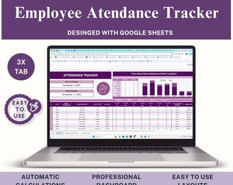 Attendance Tracker Google Sheets Template | Employee Attendance Log | Staff Time Tracking Spreadsheet | HR Attendance Register