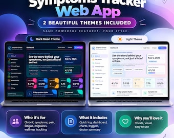 Symptom Tracker Web App, Health Log & Flare Tracker, Daily Symptom Journal, Medication Tracker, Doctor Summary, Digital Health Planner